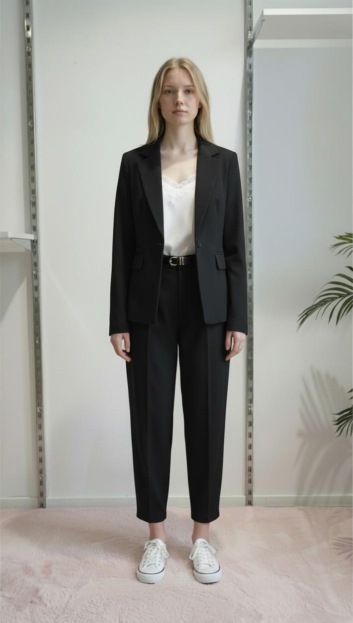 Pantalone Donna Balloon alla Caviglia con Pinces e Tasche Dietro con Pattine. PG114P NERO EXTASY 