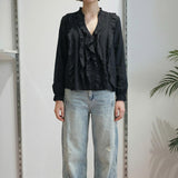 Camicia da donna a maniche lunghe con rouches PG120M NERO EXTASY 