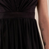 Abito lungo Donna cerimonia con pieghe su corpetto. AB002161 NERO ARTIGLI 