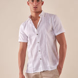 Camicia da uomo manica corta in misto lino. CE1261H BIANCO HAMAKI-HO 