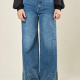 Jeans donna a palazzo. Modello 5 tasche con cuciture laterali. AMR/DX6024 DENIM EXTASY 