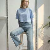 T-shirt Donna Manica Corta Ampia con Body in Pizzo a Manica Lunga 76372 AZZURRO VINCE OTTO 