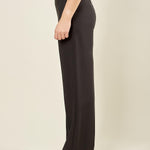 Pantalone donna a palazzo in stile smoking con bustino in raso. Bottoncini tono su tono e tasche a uomo. PA003048 NERO ARTIGLI 