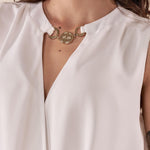 Blusa donna in crepe con elastico al fondo e giromanica. BL002332 PANNA ARTIGLI 