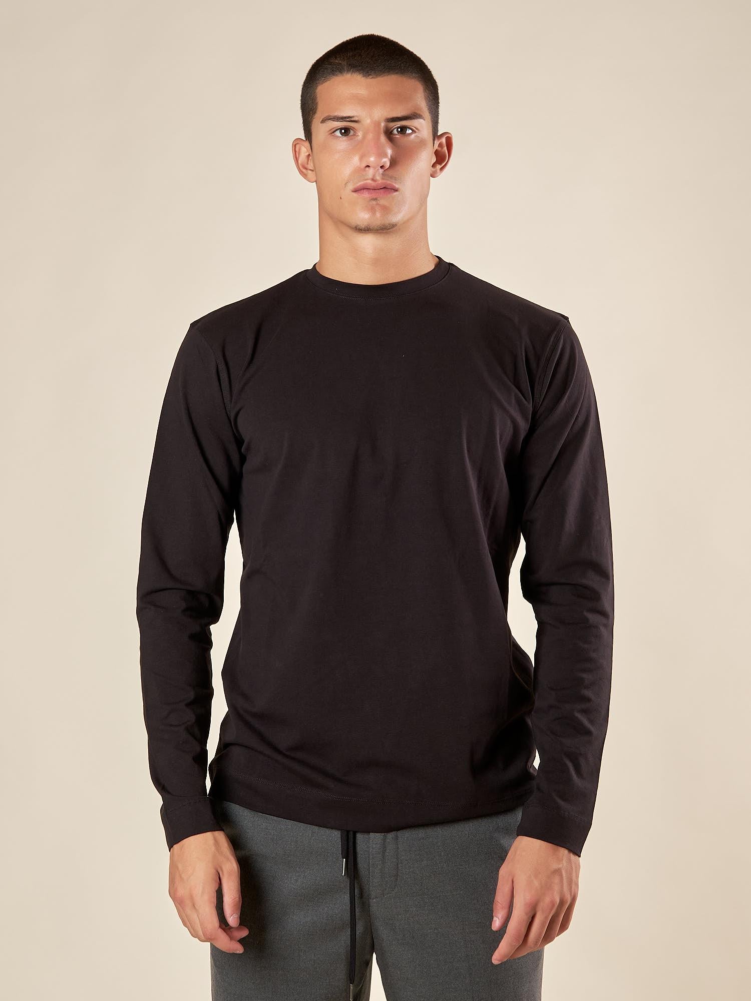 T-shirt da Uomo Girocollo Manica Lunga in Caldo Cotone Comfort Termico e Stile Minimal TI284H NERO HAMAKI-HO 