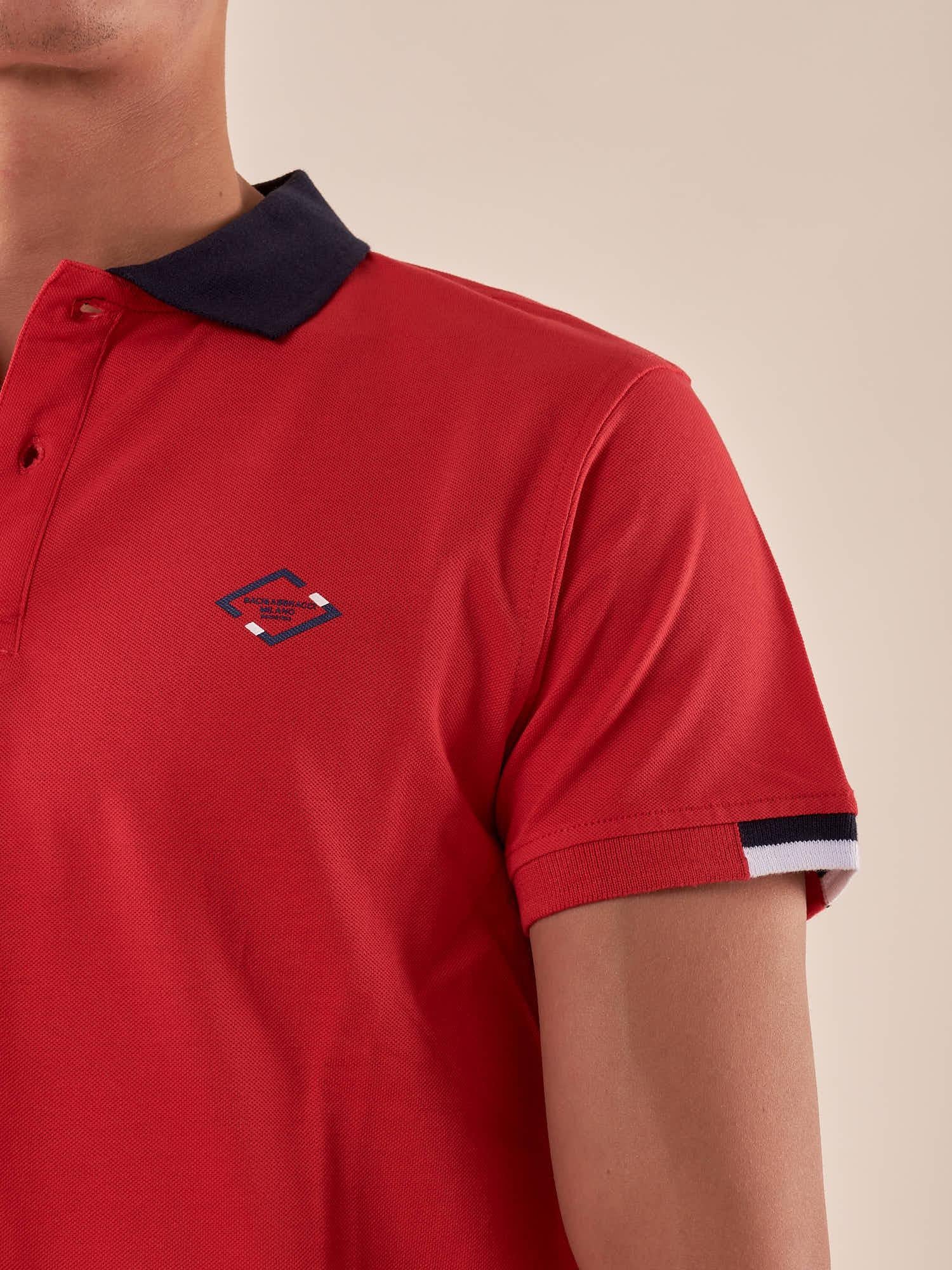 Polo da Uomo in 100% Cotone Piquet con Colletto e Polsini a Contrasto. BAM5431 BRIGHT RED BACI & ABBRACCI Uomo 