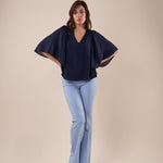 Blusa Donna scollo v con maniche volant BL002336 TAMPONE ARTIGLI 