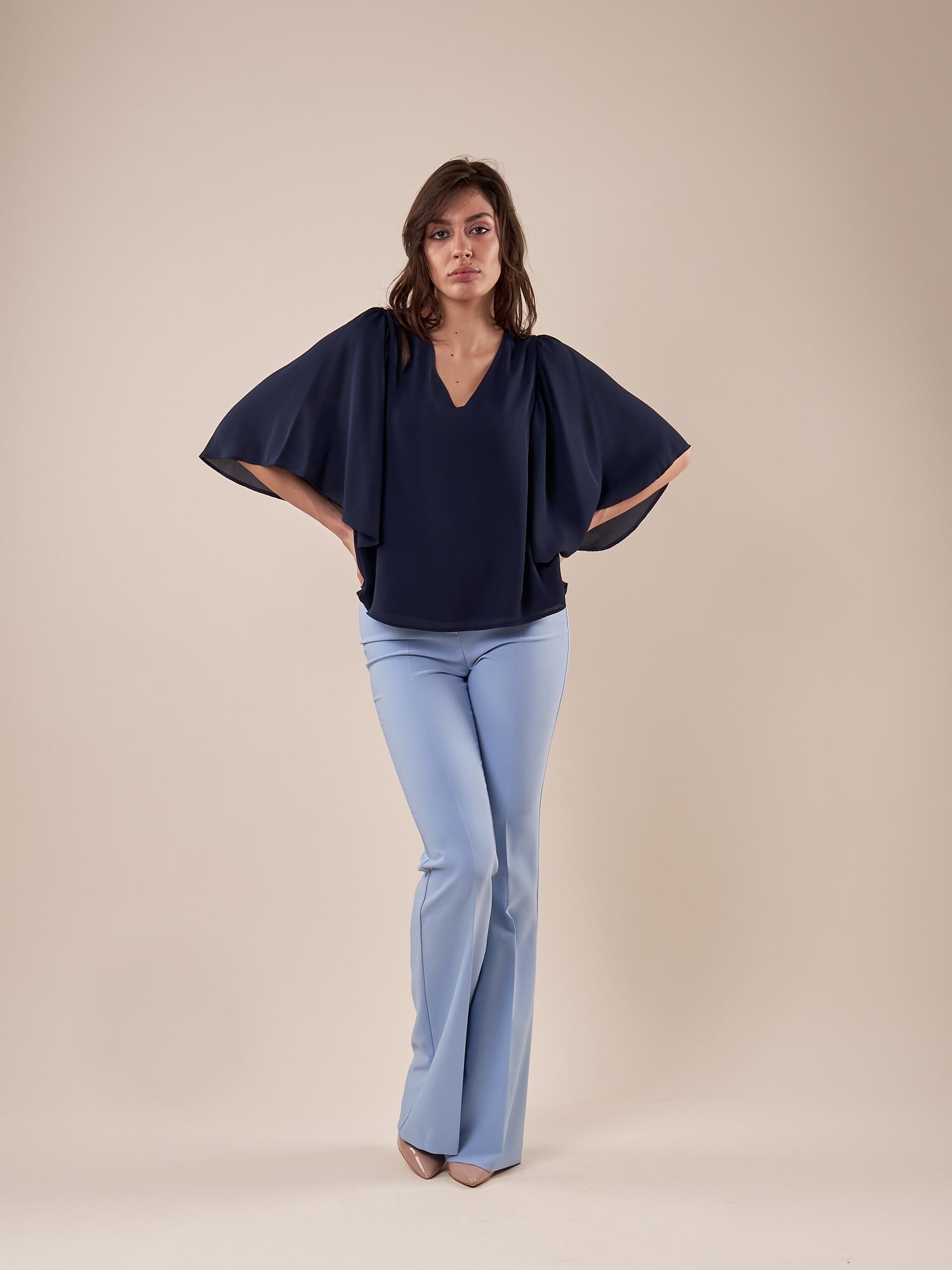Blusa Donna scollo v con maniche volant BL002336 TAMPONE ARTIGLI 