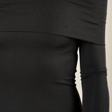 Abito lungo donna con scollo Shiffer e spacco posteriore. Sensualità ed eleganza in un solo capo. AB003159 NERO ARTIGLI 