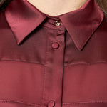 Camicia donna in georgette con inserti in raso. Bottoncini e polsini in raso. CA003056 BORDEAUX ARTIGLI 