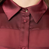 Camicia donna in georgette con inserti in raso. Bottoncini e polsini in raso. CA003056 BORDEAUX ARTIGLI 