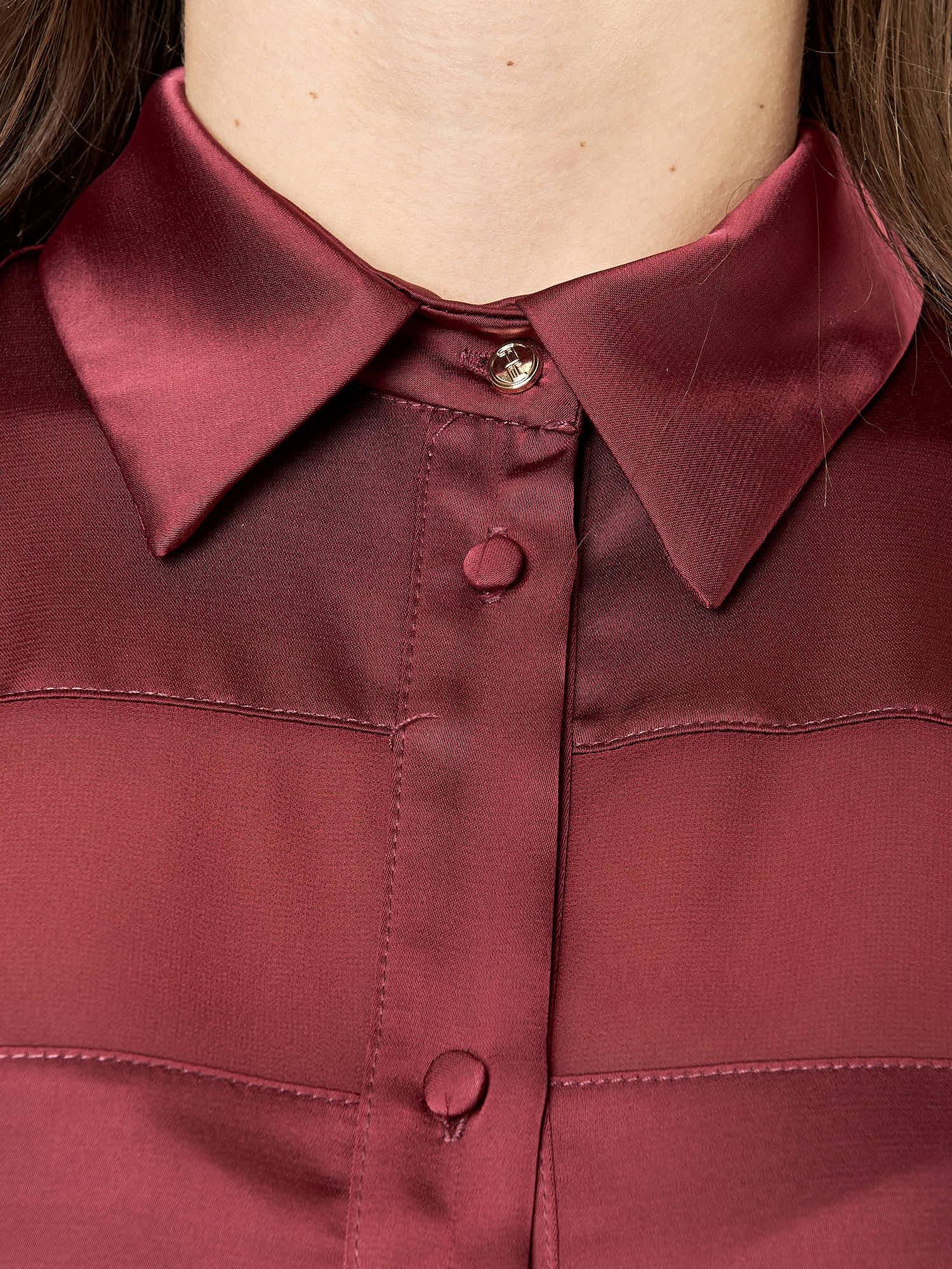 Camicia donna in georgette con inserti in raso. Bottoncini e polsini in raso. CA003056 BORDEAUX ARTIGLI 