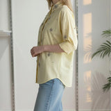 Camicia Donna in Cotone Manica Lunga Over Fit con Applicazione di Pietre R49/102958 GIALLO EXTASY 