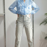 Camicia da donna a maniche lunghe con rouches PG120M POLVERE EXTASY 