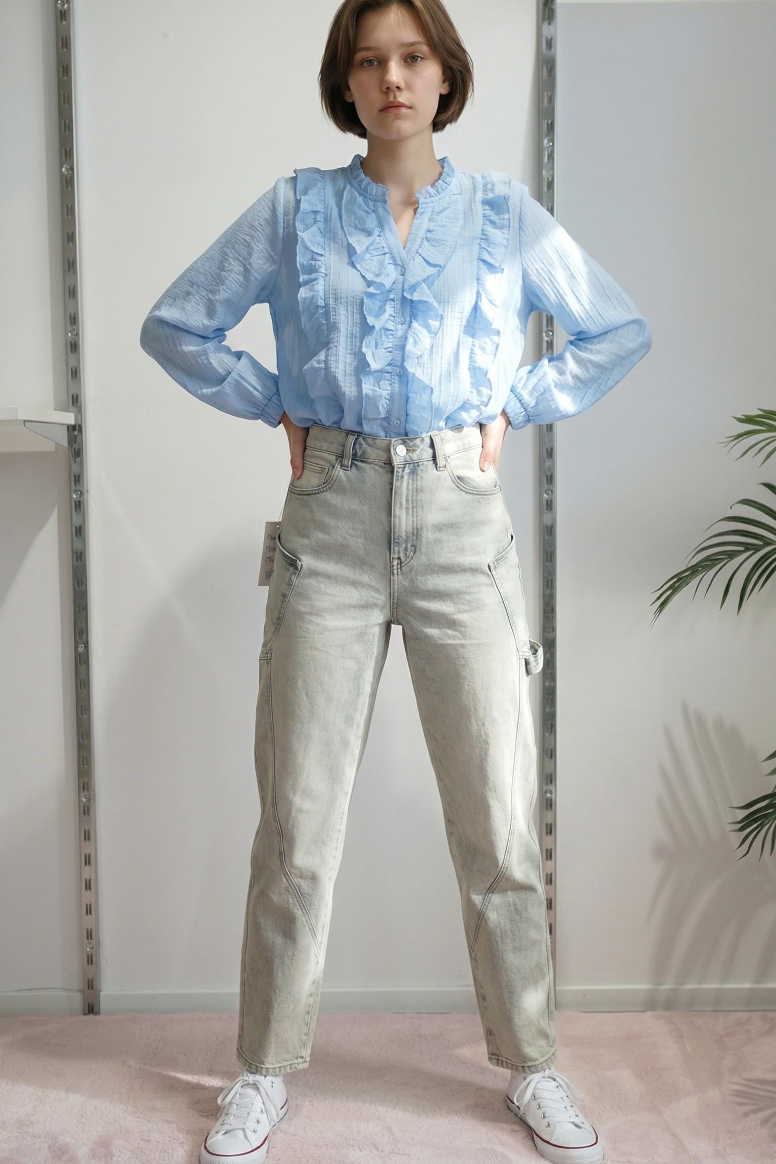 Camicia da donna a maniche lunghe con rouches PG120M POLVERE EXTASY 