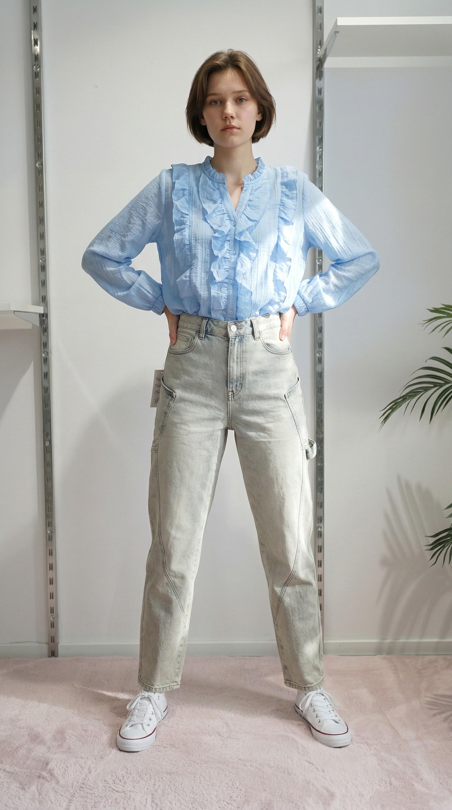 Camicia da donna a maniche lunghe con rouches PG120M POLVERE EXTASY 