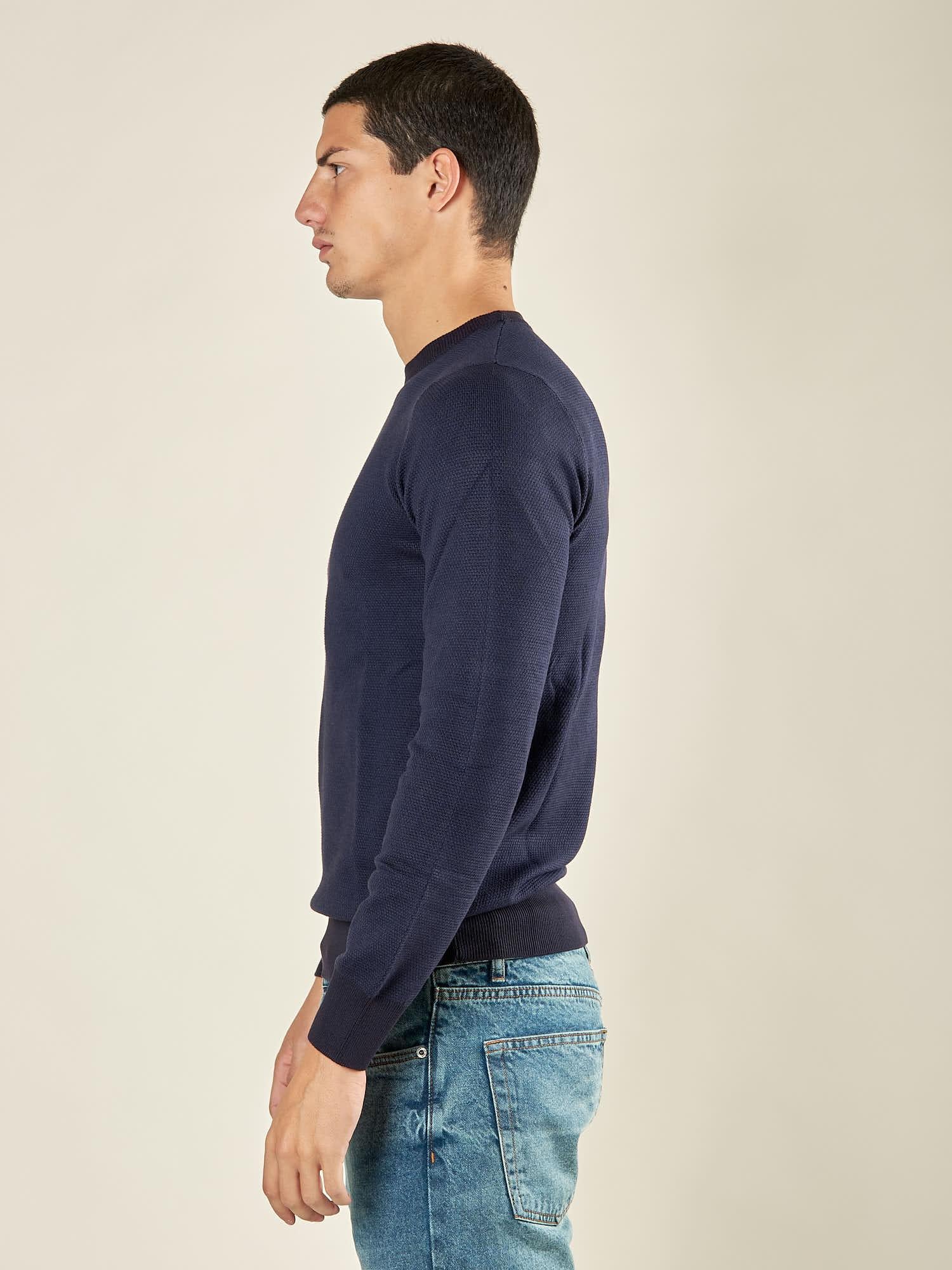 Maglia Uomo Girocollo Manica Lunga in Misto Viscosa con Micro Disegno CON/4034225 NAVY CONSENSO 