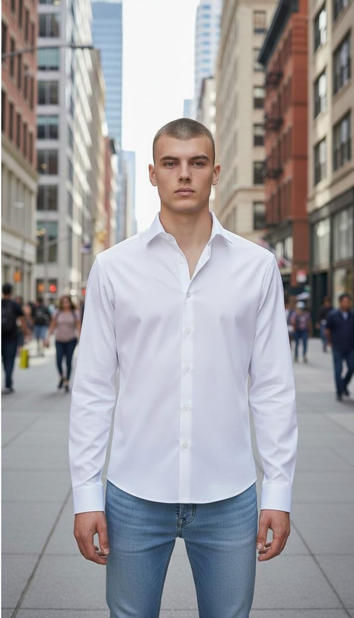 Camicia Uomo No Stiro in Jersey Ultra Stretch Manica Lunga. CON5413426 WHITE CONSENSO 