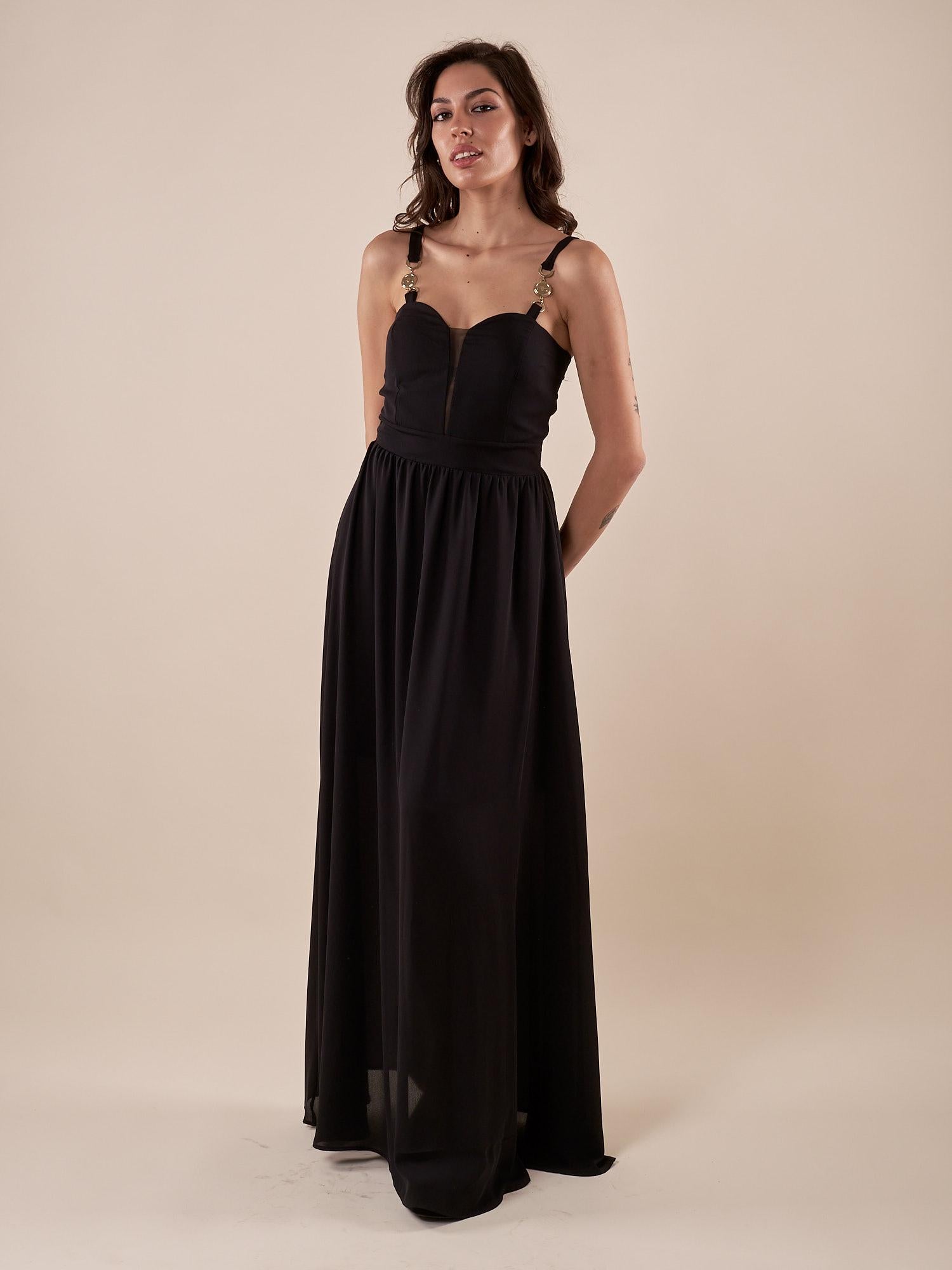Abito Donna lungo elegante cerimonia spallina stretta. AB000826 NERO ARTIGLI 