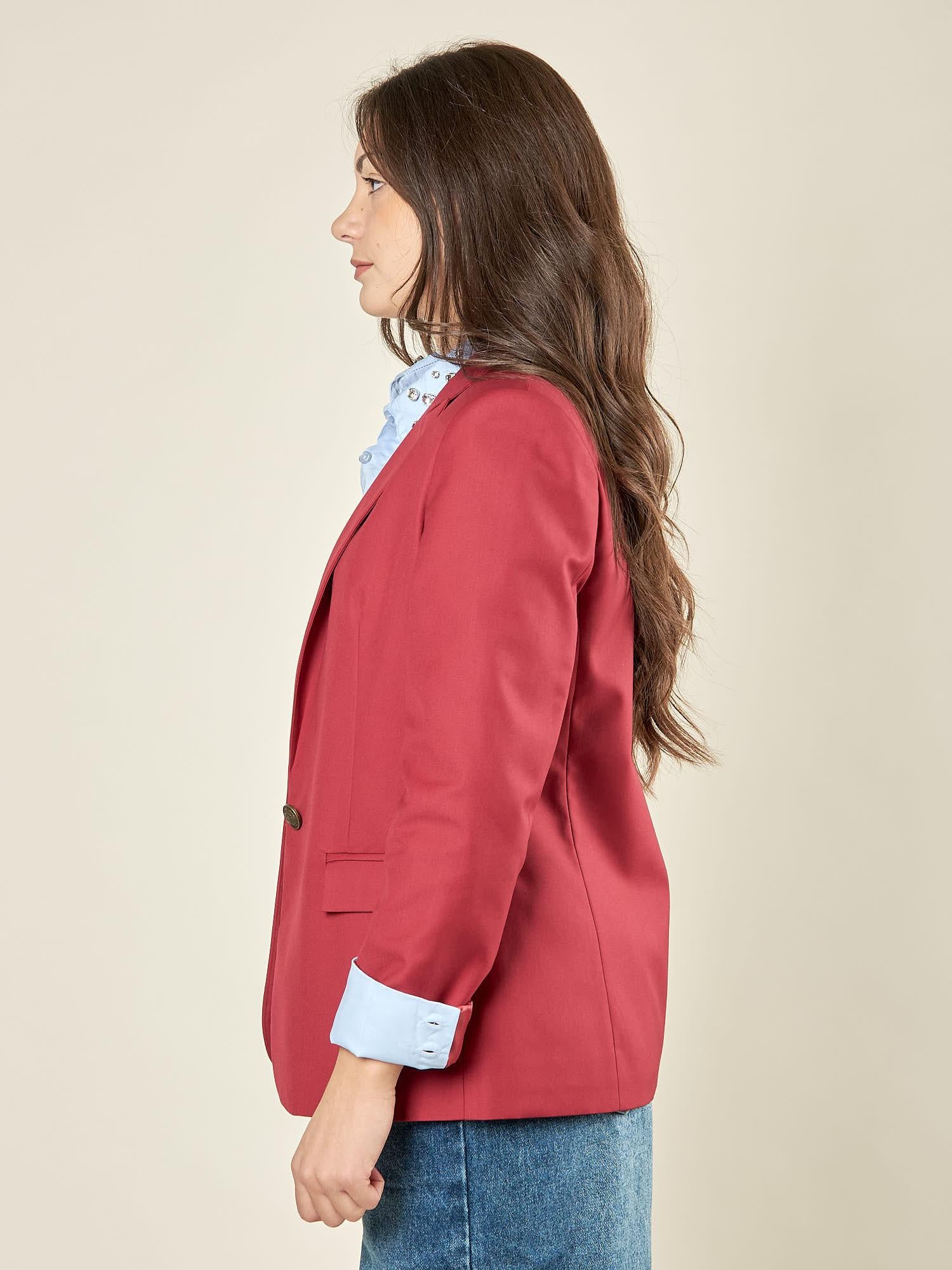 Giacca donna monopetto. Petto a lancia, bottone a contrasto e tasche a pattin GI003118 BORDEAUX ARTIGLI 