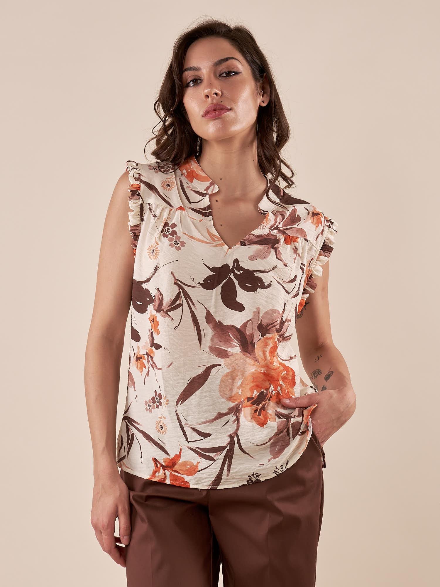Blusa Donna Giromanica con Stampa Floreale ROMI/D2510 TIERRA ROMIHO 