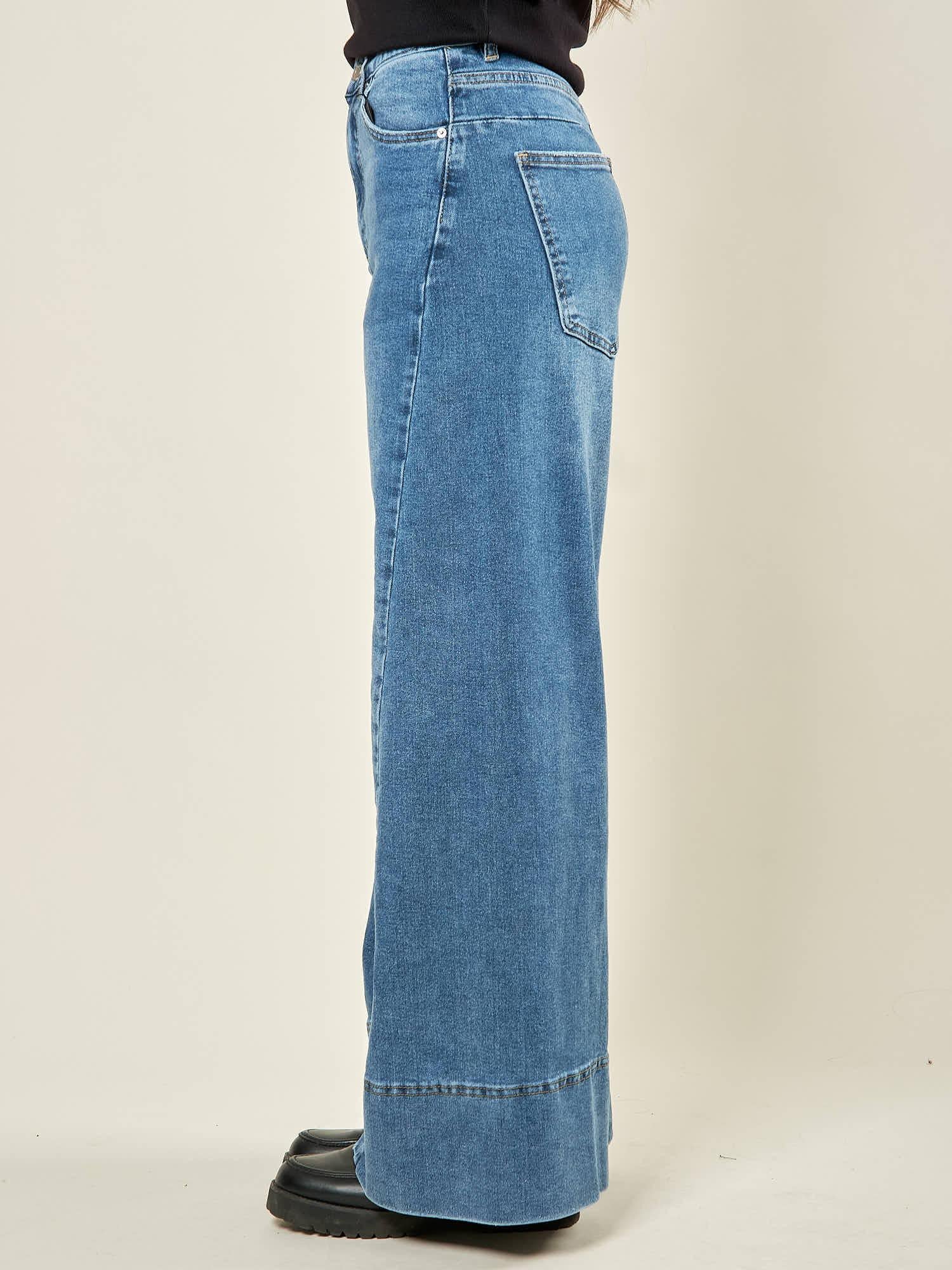 Jeans donna a palazzo. Modello 5 tasche con cuciture laterali. AMR/DX6024 DENIM EXTASY 