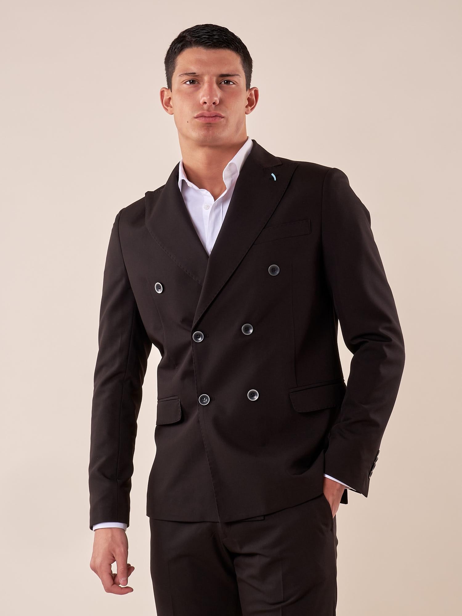 Abito classico giacca doppio petto rever a lancia uomo. OC1S2S5A06 NERO OVER-D 