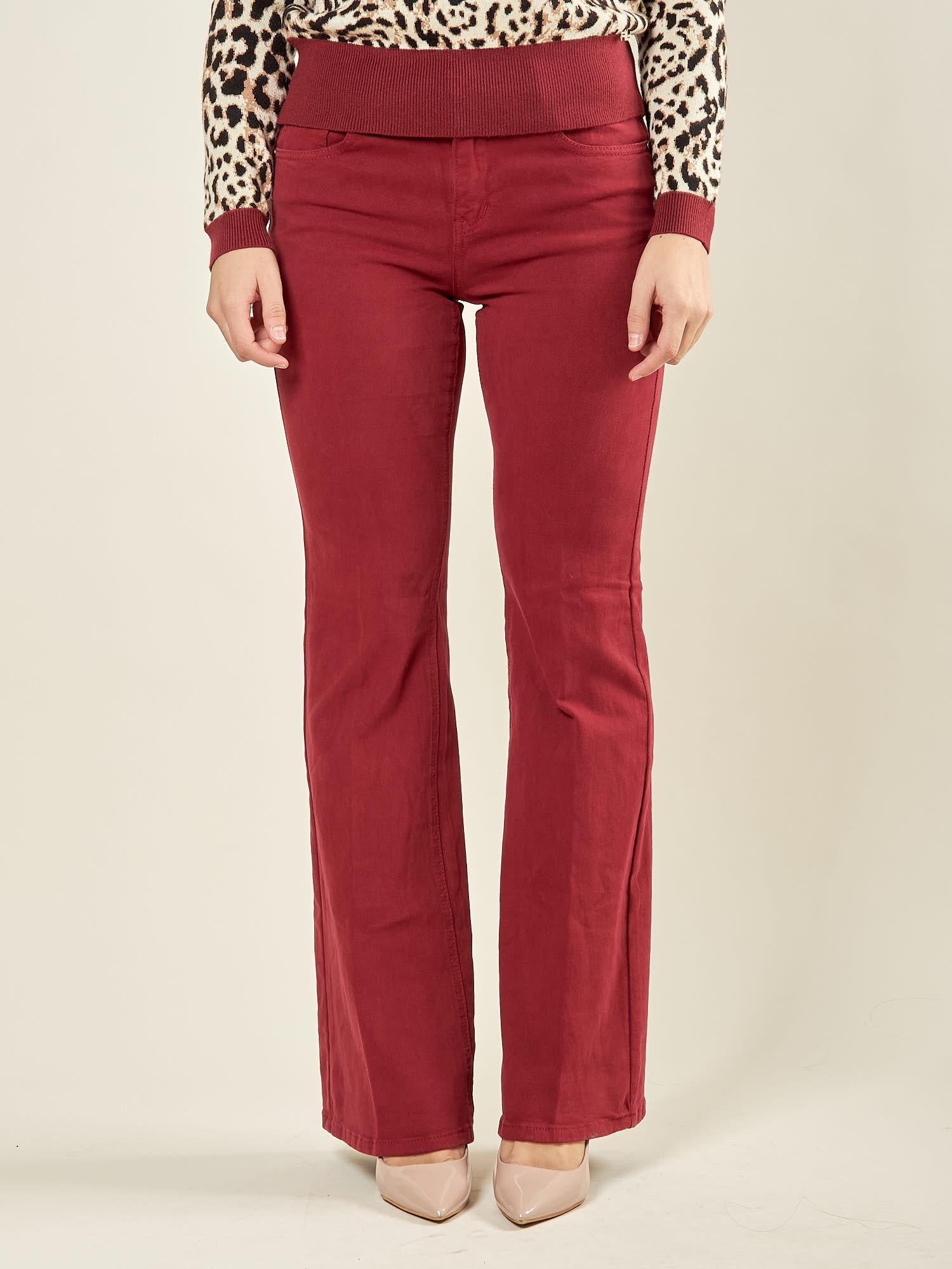 Jeans donna a zampa color bordeaux. DE004077 BORDEAUX ARTIGLI 