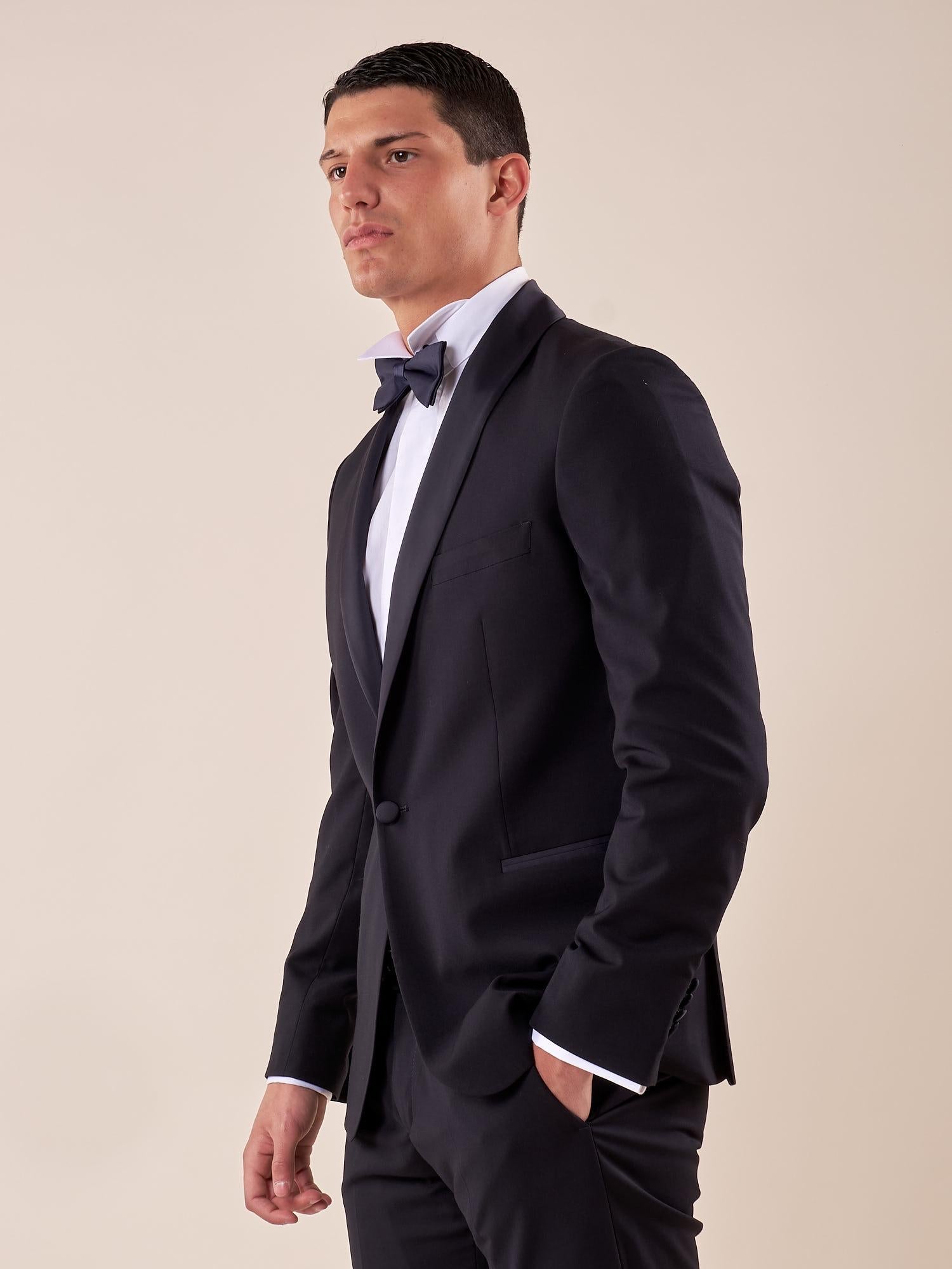 Abito smoking cerimonia elegante giacca monopetto uomo TM/NAPOLIPRS BLU ITALIAN FORMAT 
