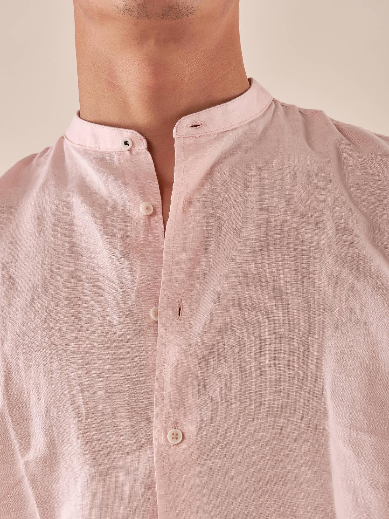 Camicia da uomo in lino e cotone a manica lunga con collo alla coreana. M49069 CIPRIA GUY Uomo 