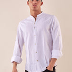 Camicia manica lunga coreana misto lino uomo. OC1S2S5C10 BIANCO OVER-D 