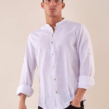 Camicia manica lunga coreana misto lino uomo. OC1S2S5C10 BIANCO OVER-D 