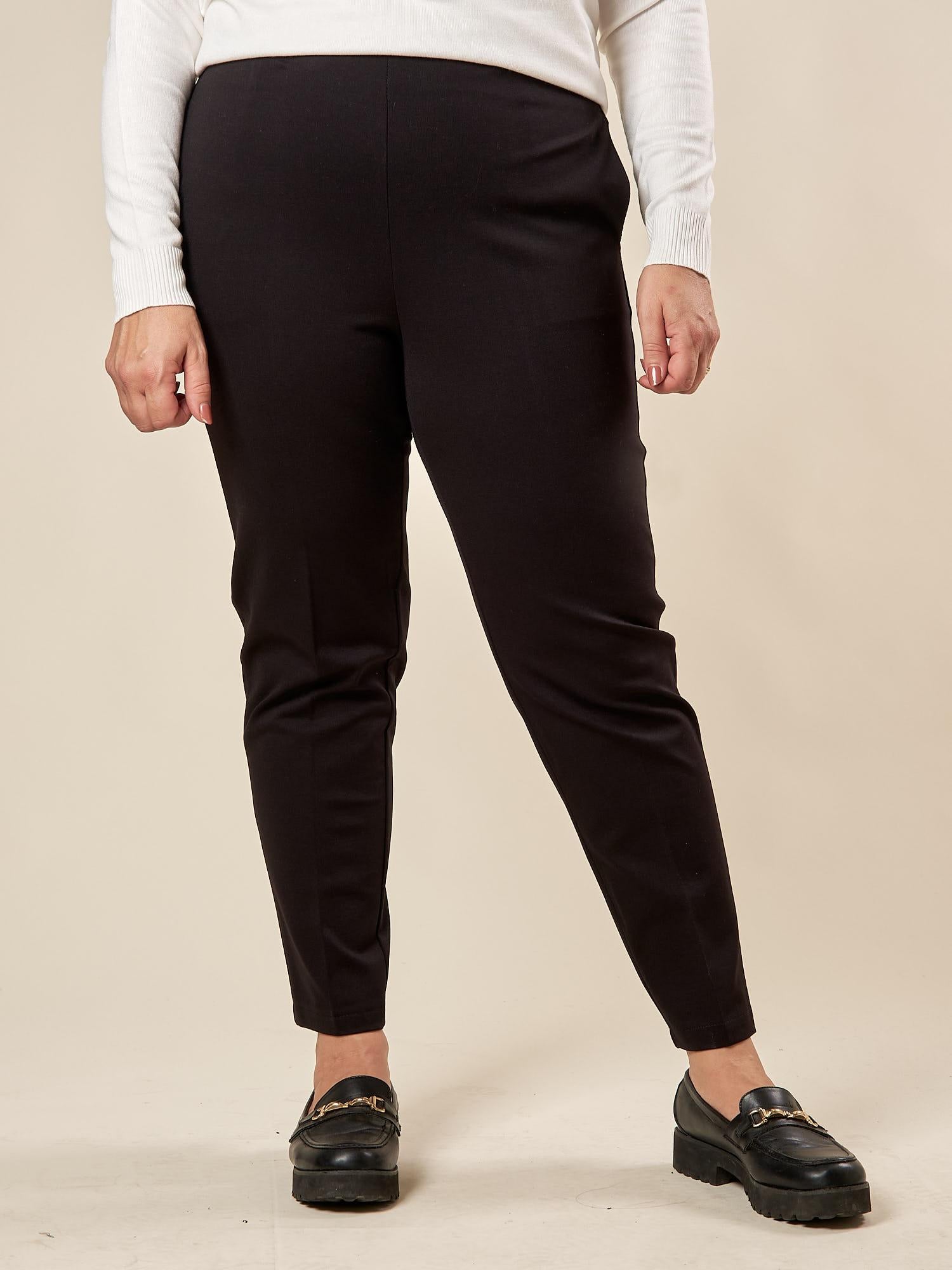 Pantalone Donna Curvy in Punto Milano  Vestibilità a Sigaretta, Tasche a Filetto, Lunghezza alla Caviglia. F708YBFAGGIA NERO Lizalù 