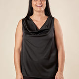Top Donna Curvy con Giromanica e Scollo Morbido  Raso Davanti, Maglina Lurex Dietro. F453YBFKABUL NERO Lizalù 