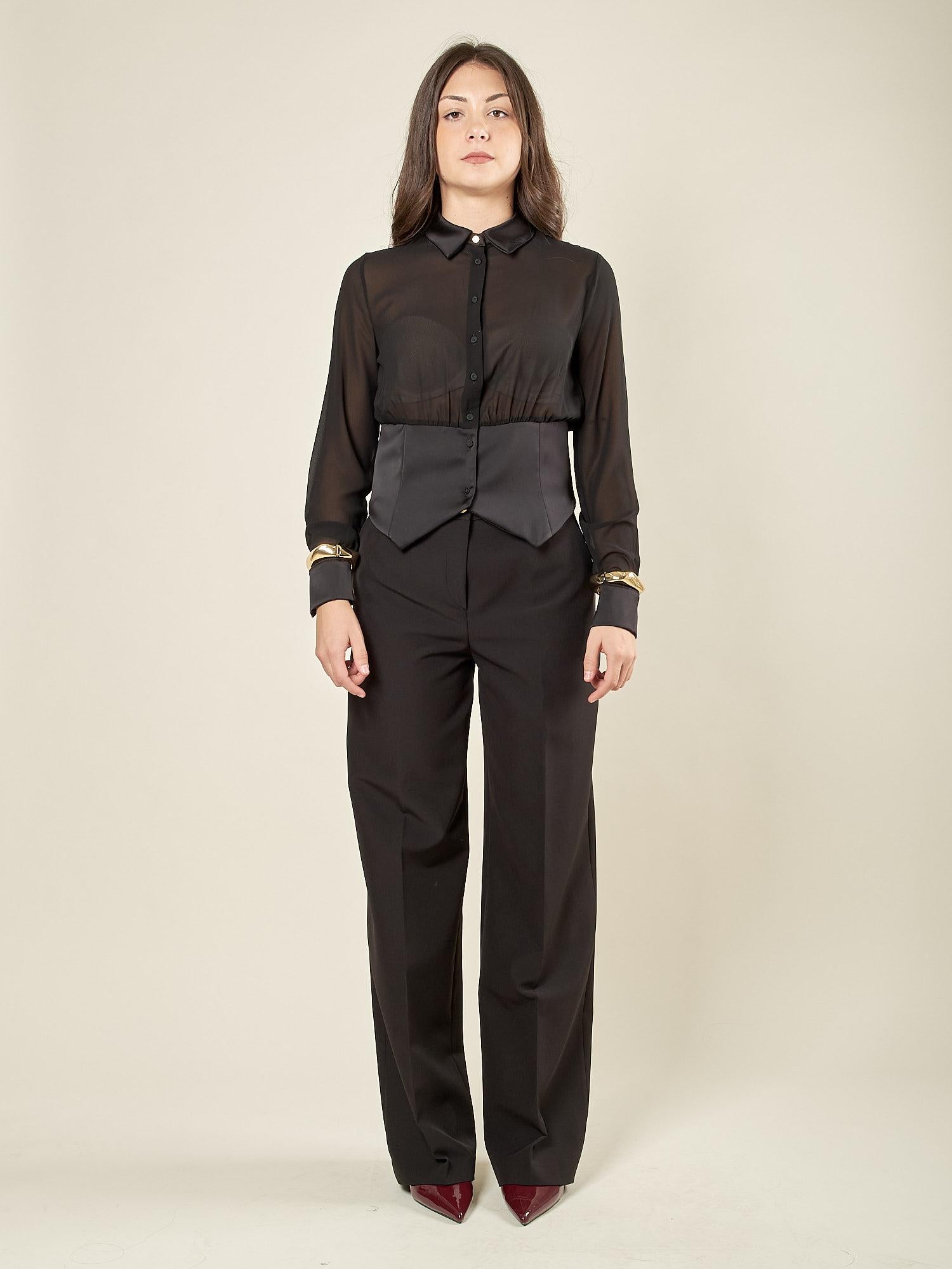 Pantalone donna a palazzo in tessuto tecnico. PA003217 NERO ARTIGLI 
