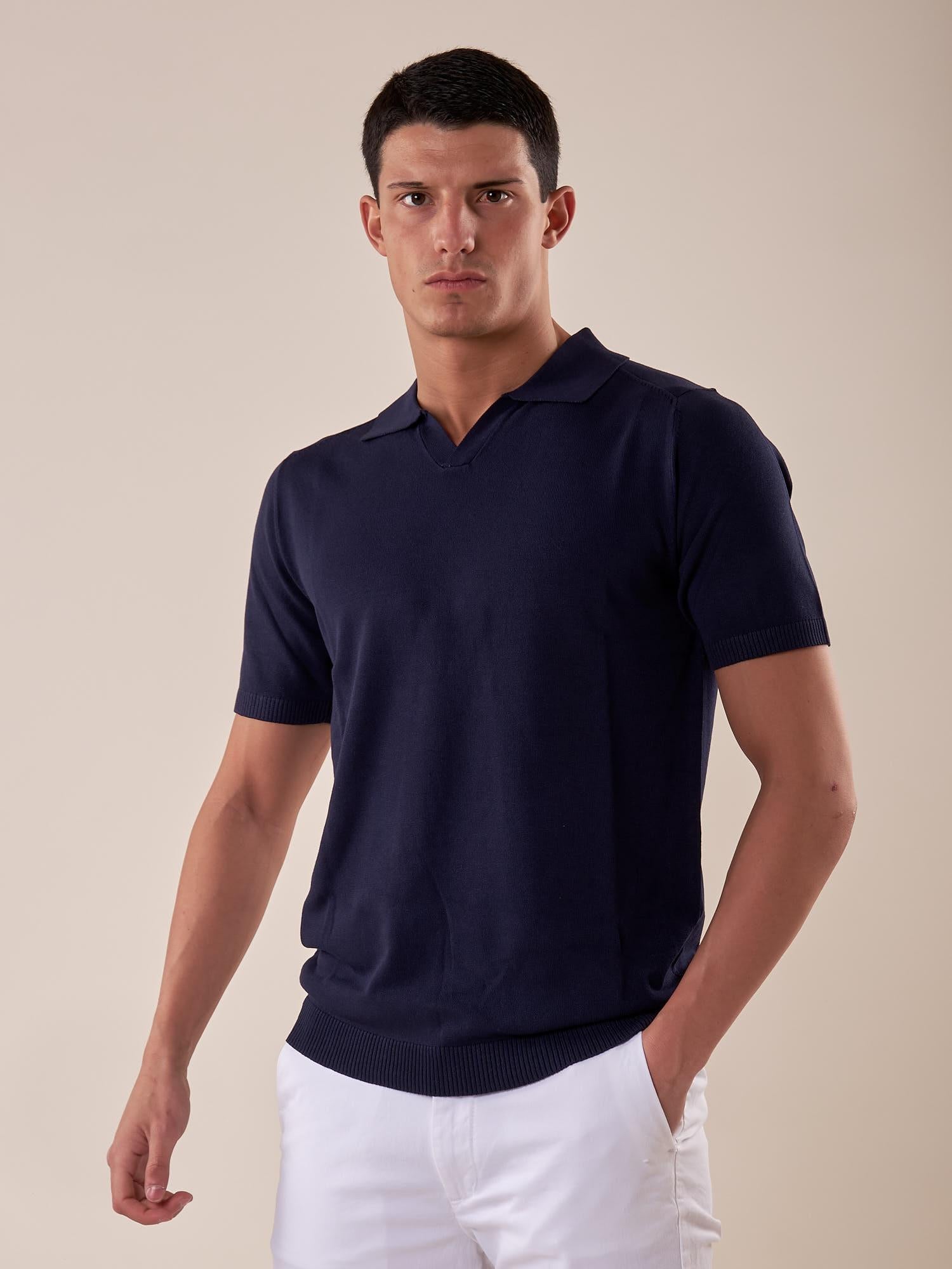 Polo manica corta collo derby viscosa tessuto crepe finezza 12 uomo. CON2152125 NAVY CONSENSO 