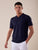 Men's short-sleeved polo shirt with derby collar, viscose crepe fabric, 12 gauge.