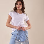T-Shirt Donna manica corta con applicazione spalle TS002582 PANNA ARTIGLI 