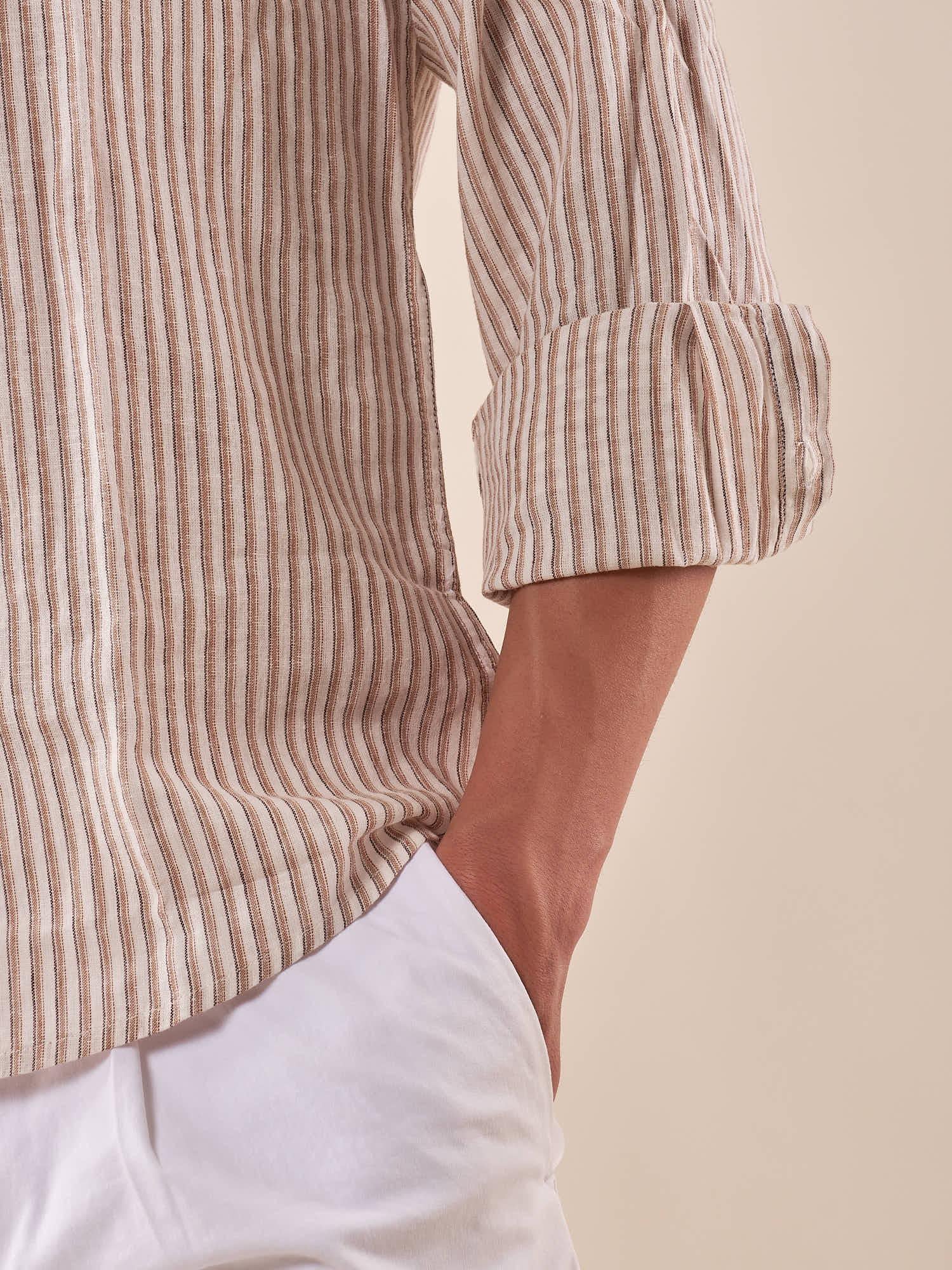 Camicia Uomo in misto lino a righe manica lunga. CE1265H FANGO HAMAKI-HO 