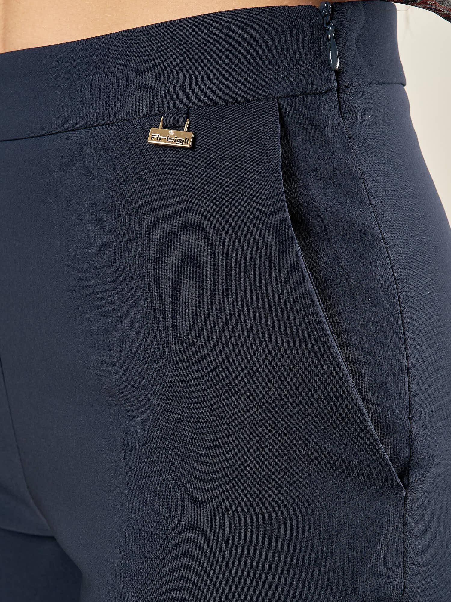 Pantalone palazzo donna con zip laterale.  Linea pulita ed eleganza essenziale. PA003034 BLU ARTIGLI 