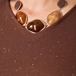 Maglia Donna Curvy in Viscosa  Scollo a V, Manica Raglan e Micro Paillettes Tono su Tono. F768YBFAZ23804 MOCHA Lizalù 