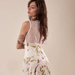 Abito giromanica  lungo in fantasia floreale donna AB002452 AVORIO/ROSA ARTIGLI 