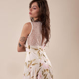 Abito giromanica  lungo in fantasia floreale donna AB002452 AVORIO/ROSA ARTIGLI 