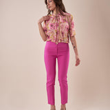 Pantalone skinny con carrè dietro donna. PA000777 GERANIO ARTIGLI 