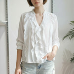 Camicia da donna a maniche lunghe con rouches PG120M BIANCO EXTASY 