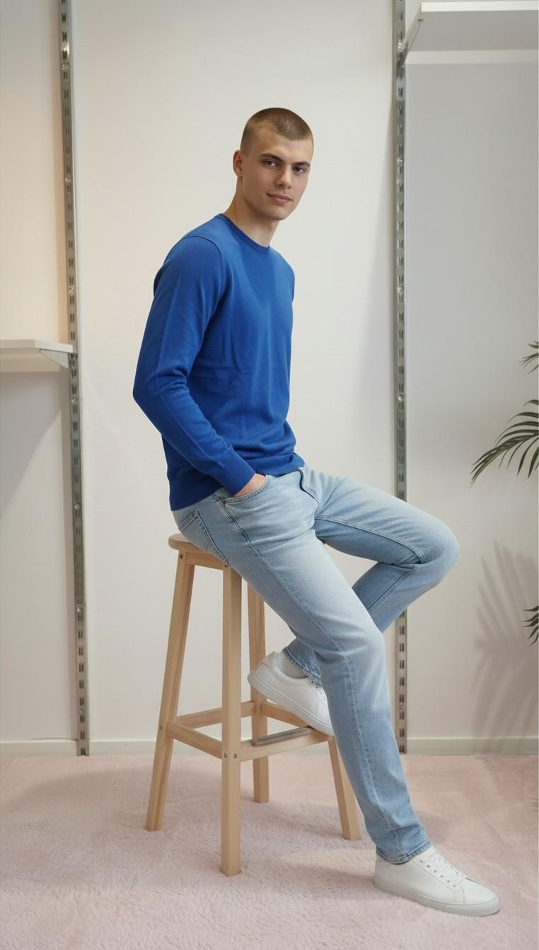 Maglia Uomo 100% Cotone a Manica Lunga  Comfort Naturale e Stile Versatile CON3700900 ROYAL BLUE CONSENSO 