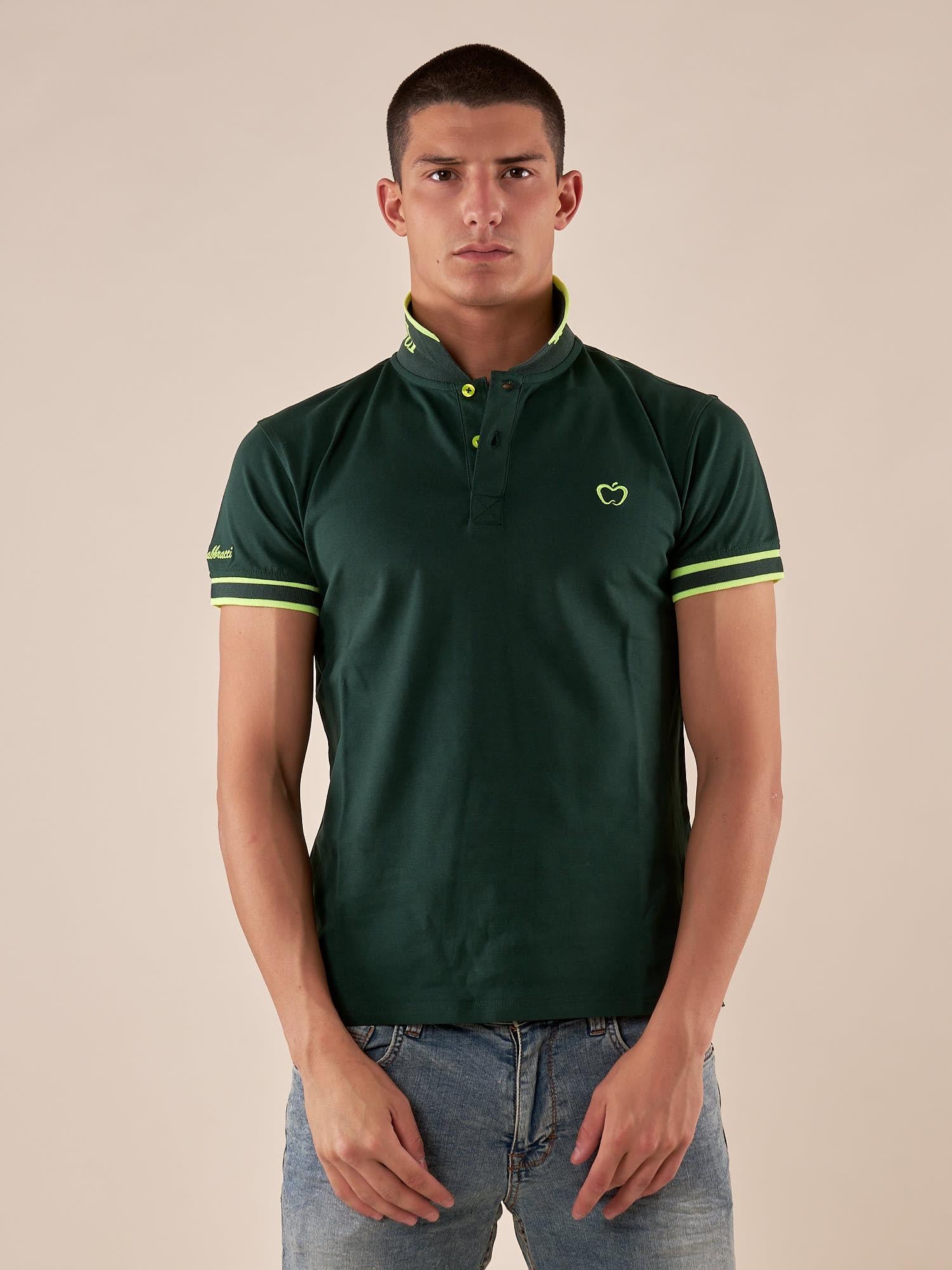 Polo Uomo in Cotone Piquet a Manica Corta con Dettagli Fluo e Logo sul Colletto. BAM1421 HUNTER GREEN BACI & ABBRACCI 