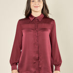 Camicia donna in georgette con inserti in raso. Bottoncini e polsini in raso. CA003056 BORDEAUX ARTIGLI 