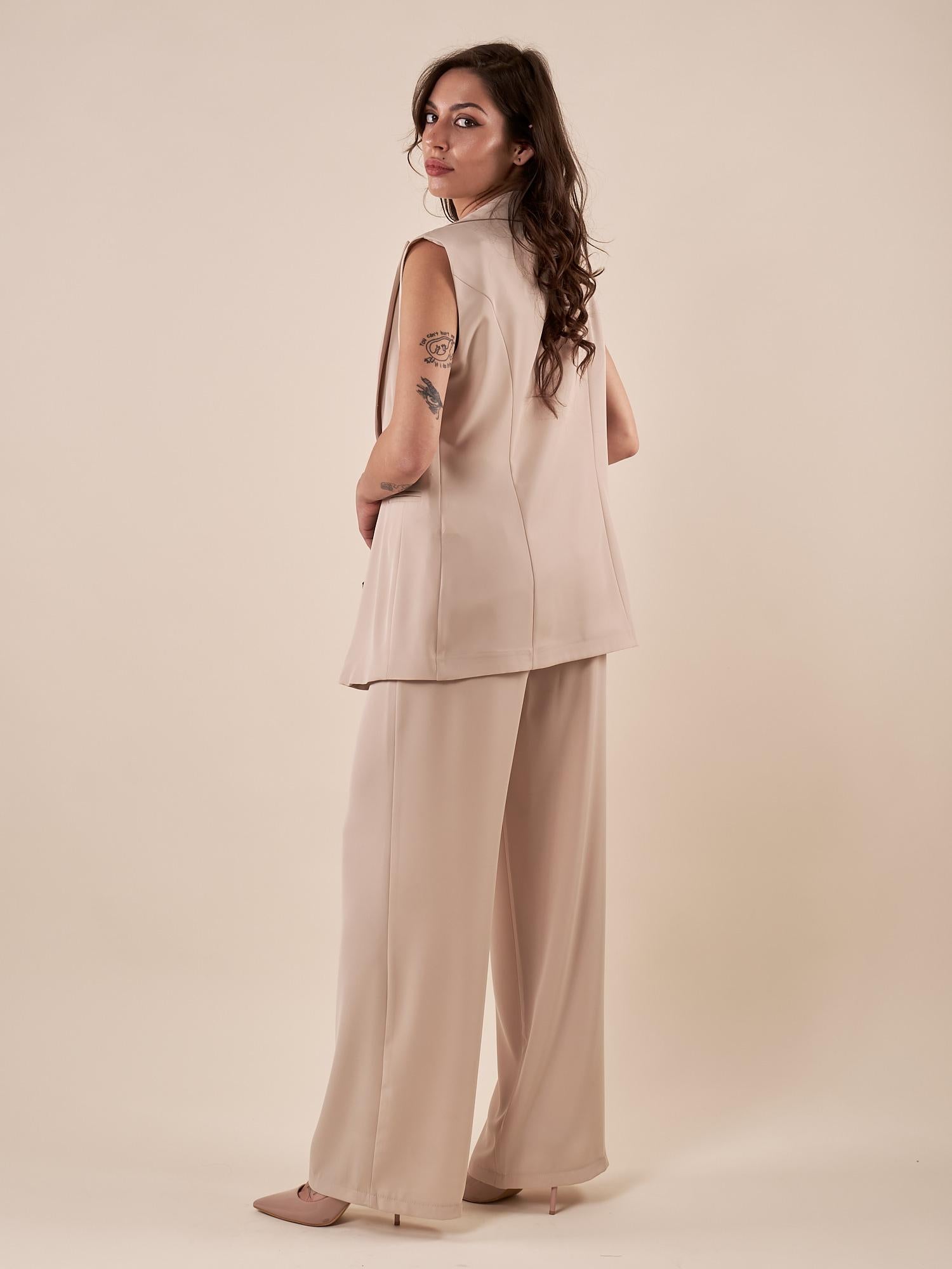 Pantalone Donna palazzo con pences ed elastico sul retro. KAR857/321EC BEIGE EXTASY 