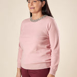 Maglia Donna Curvy Girocollo  Manica Lunga in Viscosa con Dettagli Gioiello. F897YBFJ7513 ROSA Lizalù 